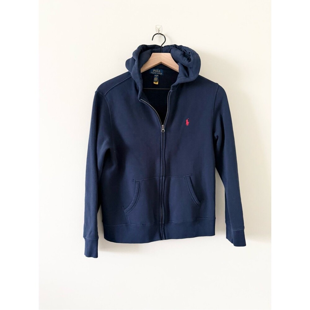 Polo Ralph Lauren Navy Zip Hoodie with Red Pony Logo Size L (14-16)